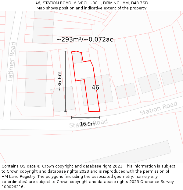 46, STATION ROAD, ALVECHURCH, BIRMINGHAM, B48 7SD: Plot and title map