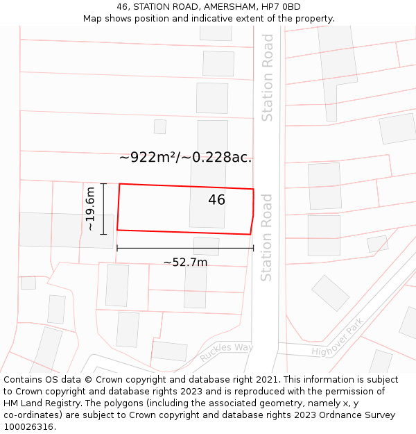 46, STATION ROAD, AMERSHAM, HP7 0BD: Plot and title map