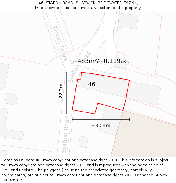 46, STATION ROAD, SHAPWICK, BRIDGWATER, TA7 9NJ: Plot and title map