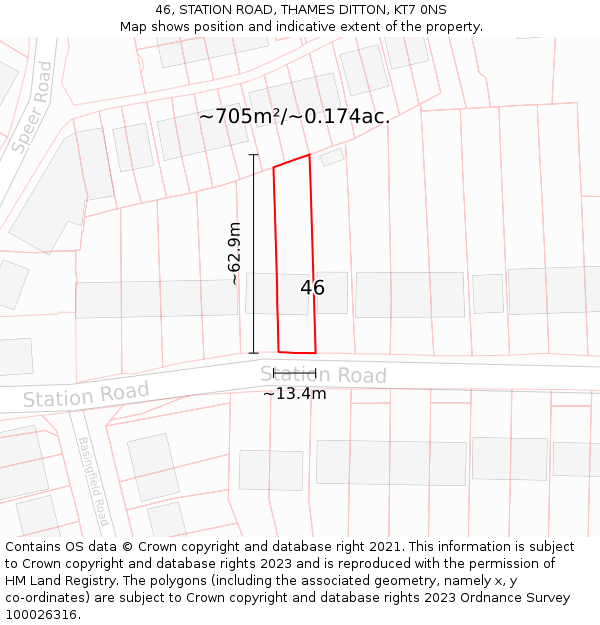 46, STATION ROAD, THAMES DITTON, KT7 0NS: Plot and title map