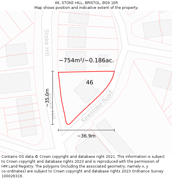 46, STOKE HILL, BRISTOL, BS9 1ER: Plot and title map