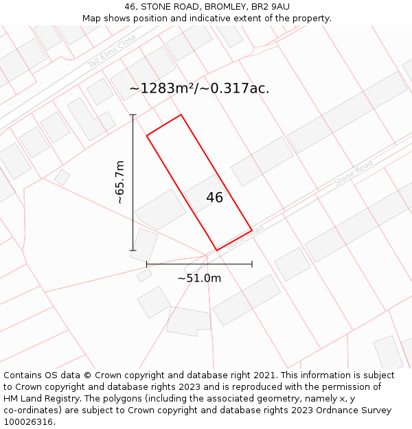 46, STONE ROAD, BROMLEY, BR2 9AU: Plot and title map