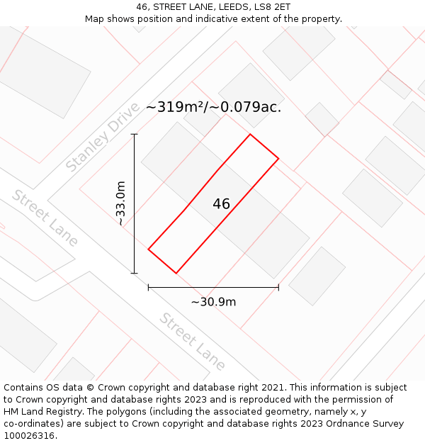 46, STREET LANE, LEEDS, LS8 2ET: Plot and title map