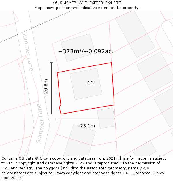 46, SUMMER LANE, EXETER, EX4 8BZ: Plot and title map