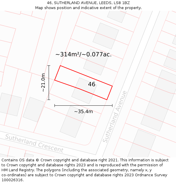 46, SUTHERLAND AVENUE, LEEDS, LS8 1BZ: Plot and title map