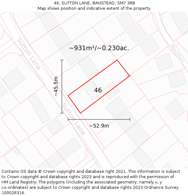 46, SUTTON LANE, BANSTEAD, SM7 3RB: Plot and title map