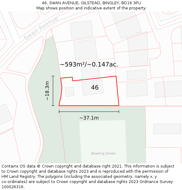 46, SWAN AVENUE, GILSTEAD, BINGLEY, BD16 3PU: Plot and title map