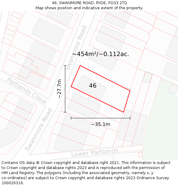 46, SWANMORE ROAD, RYDE, PO33 2TQ: Plot and title map