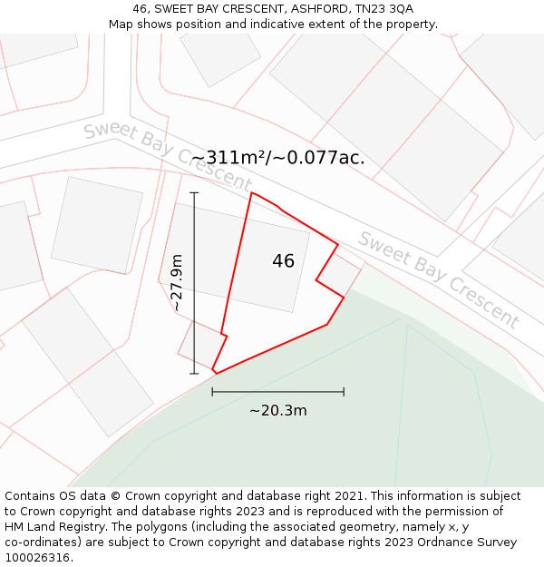 46, SWEET BAY CRESCENT, ASHFORD, TN23 3QA: Plot and title map