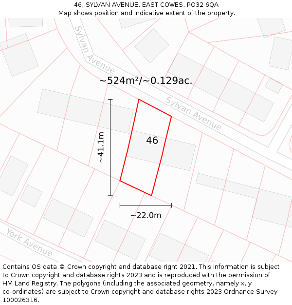 46, SYLVAN AVENUE, EAST COWES, PO32 6QA: Plot and title map