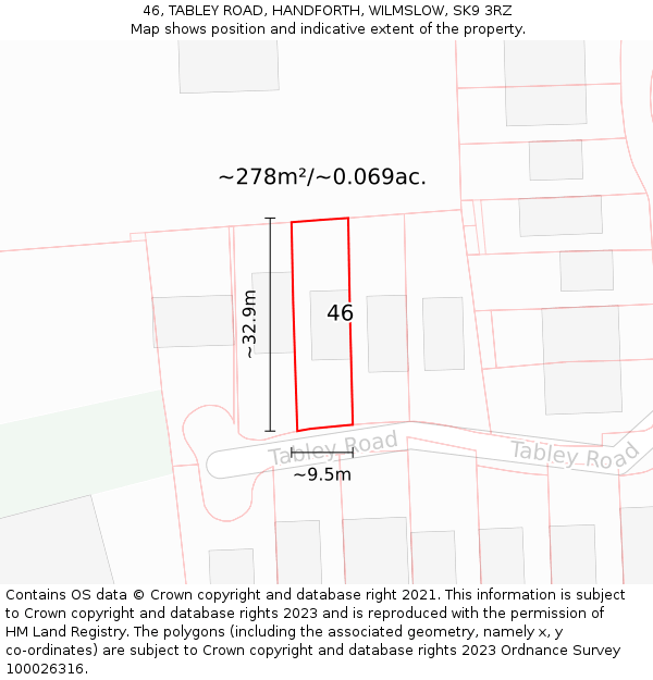 46, TABLEY ROAD, HANDFORTH, WILMSLOW, SK9 3RZ: Plot and title map