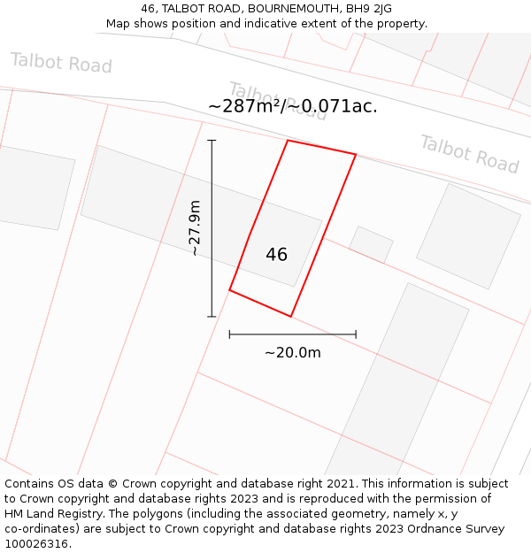 46, TALBOT ROAD, BOURNEMOUTH, BH9 2JG: Plot and title map