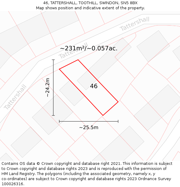 46, TATTERSHALL, TOOTHILL, SWINDON, SN5 8BX: Plot and title map