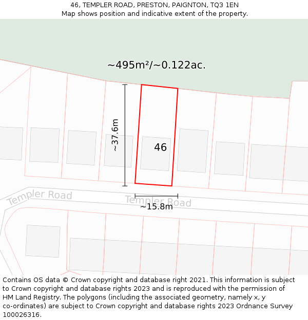 46, TEMPLER ROAD, PRESTON, PAIGNTON, TQ3 1EN: Plot and title map