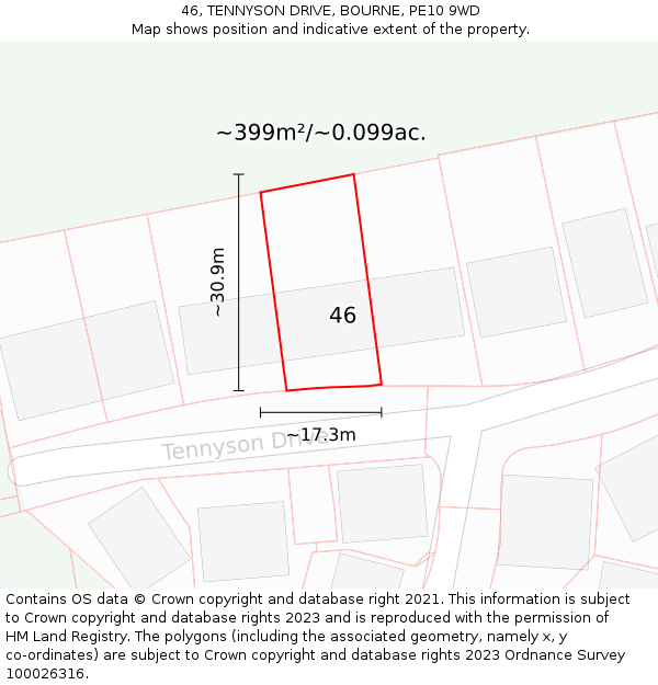 46, TENNYSON DRIVE, BOURNE, PE10 9WD: Plot and title map