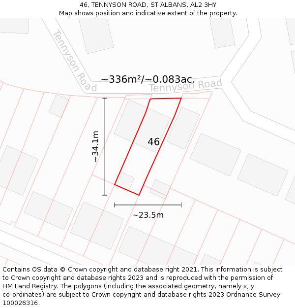 46, TENNYSON ROAD, ST ALBANS, AL2 3HY: Plot and title map