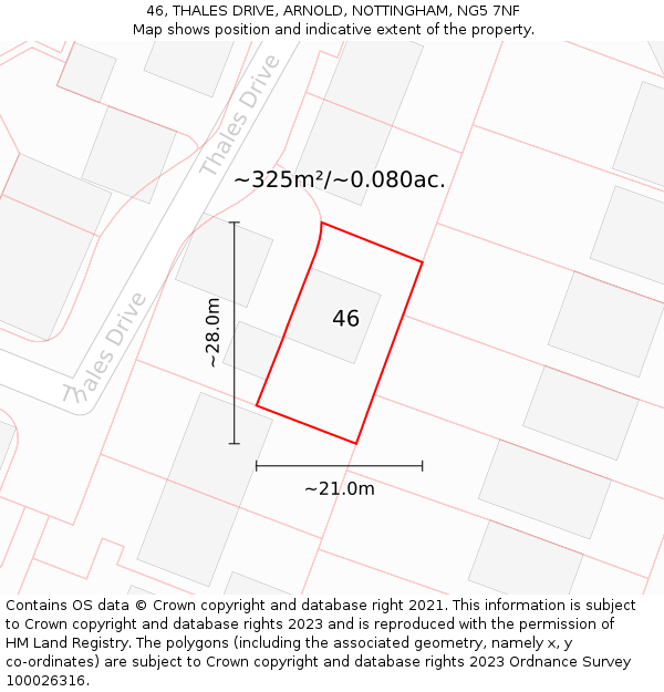 46, THALES DRIVE, ARNOLD, NOTTINGHAM, NG5 7NF: Plot and title map