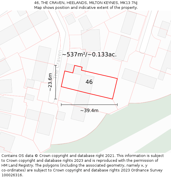 46, THE CRAVEN, HEELANDS, MILTON KEYNES, MK13 7NJ: Plot and title map