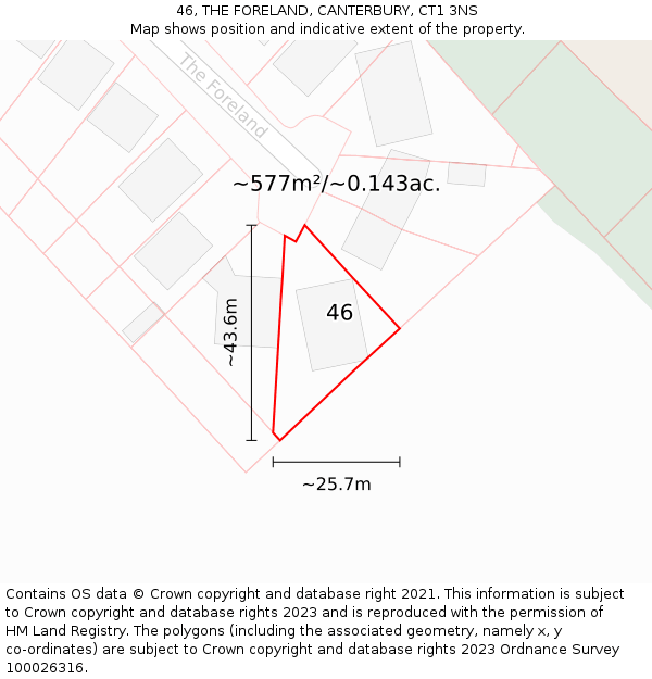 46, THE FORELAND, CANTERBURY, CT1 3NS: Plot and title map