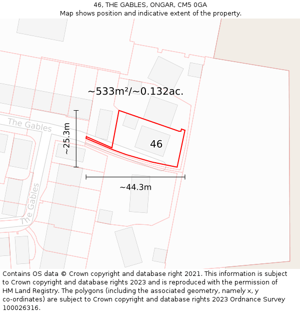 46, THE GABLES, ONGAR, CM5 0GA: Plot and title map