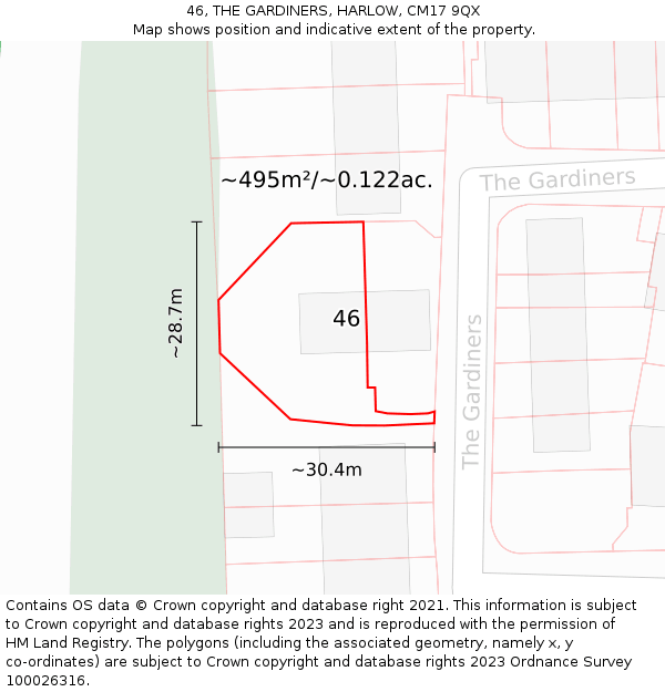 46, THE GARDINERS, HARLOW, CM17 9QX: Plot and title map