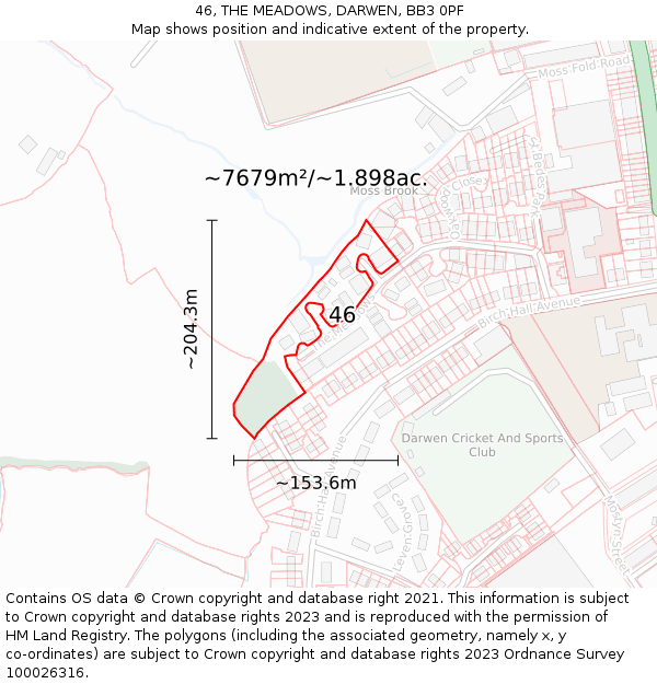 46, THE MEADOWS, DARWEN, BB3 0PF: Plot and title map