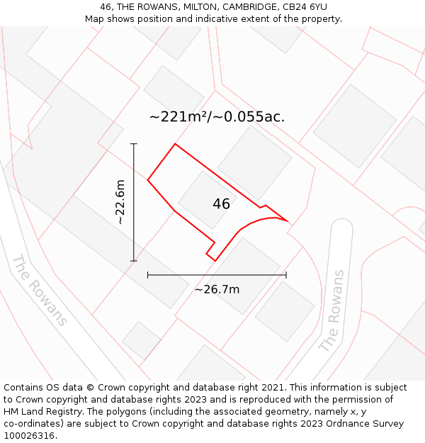 46, THE ROWANS, MILTON, CAMBRIDGE, CB24 6YU: Plot and title map