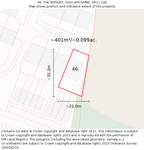 46, THE SPINNEY, HIGH WYCOMBE, HP11 1QE: Plot and title map