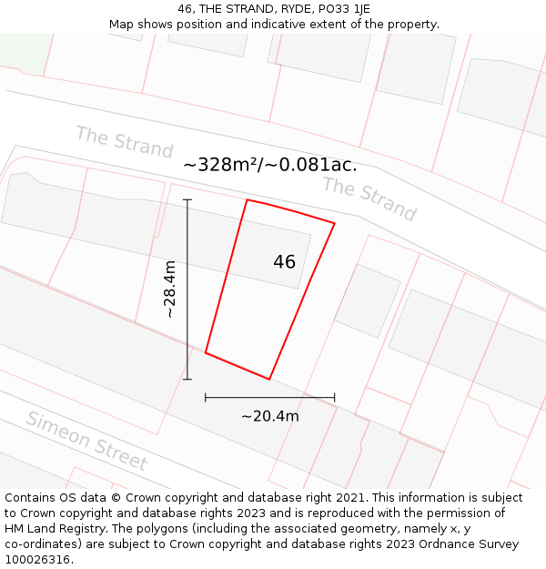 46, THE STRAND, RYDE, PO33 1JE: Plot and title map