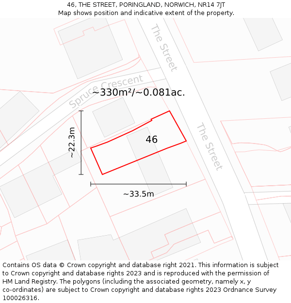 46, THE STREET, PORINGLAND, NORWICH, NR14 7JT: Plot and title map