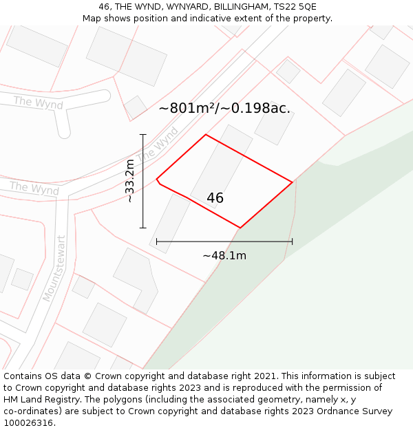 46, THE WYND, WYNYARD, BILLINGHAM, TS22 5QE: Plot and title map