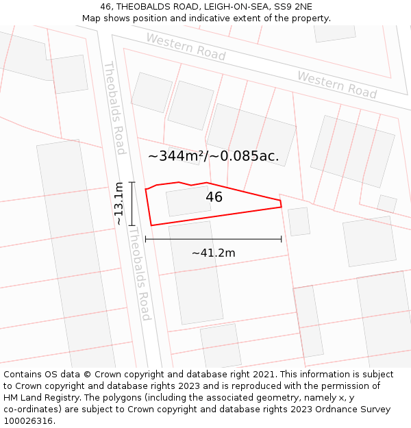 46, THEOBALDS ROAD, LEIGH-ON-SEA, SS9 2NE: Plot and title map