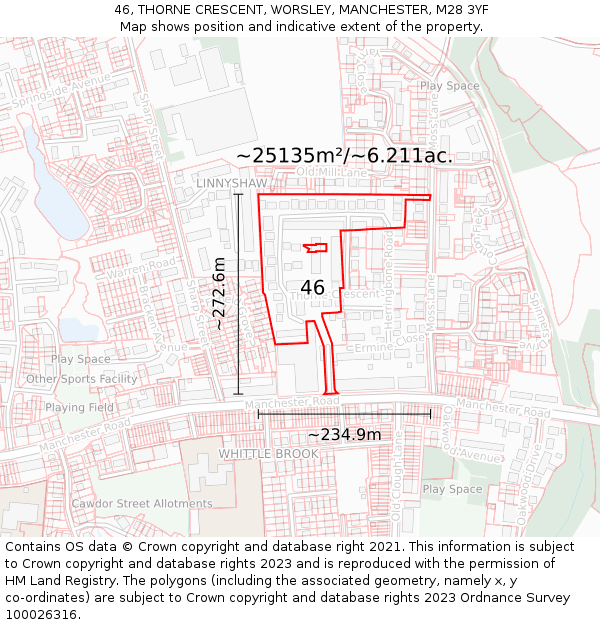 46, THORNE CRESCENT, WORSLEY, MANCHESTER, M28 3YF: Plot and title map