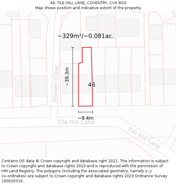 46, TILE HILL LANE, COVENTRY, CV4 9DG: Plot and title map