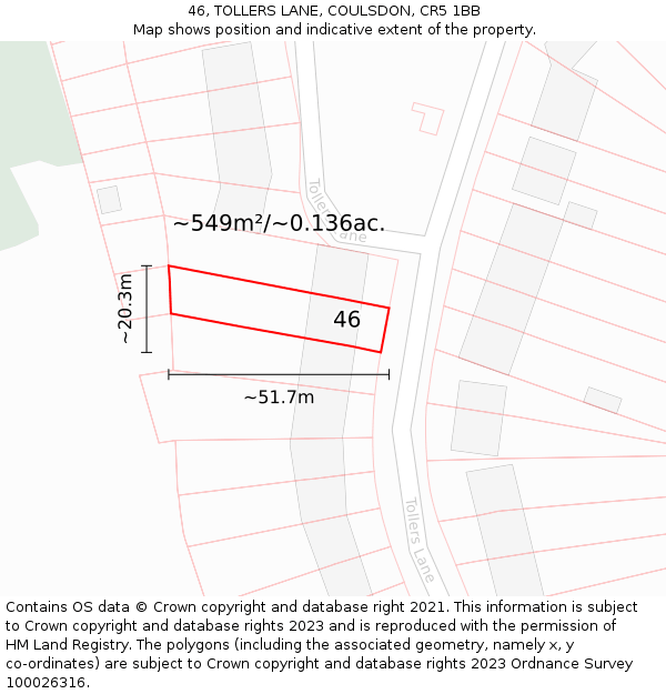 46, TOLLERS LANE, COULSDON, CR5 1BB: Plot and title map