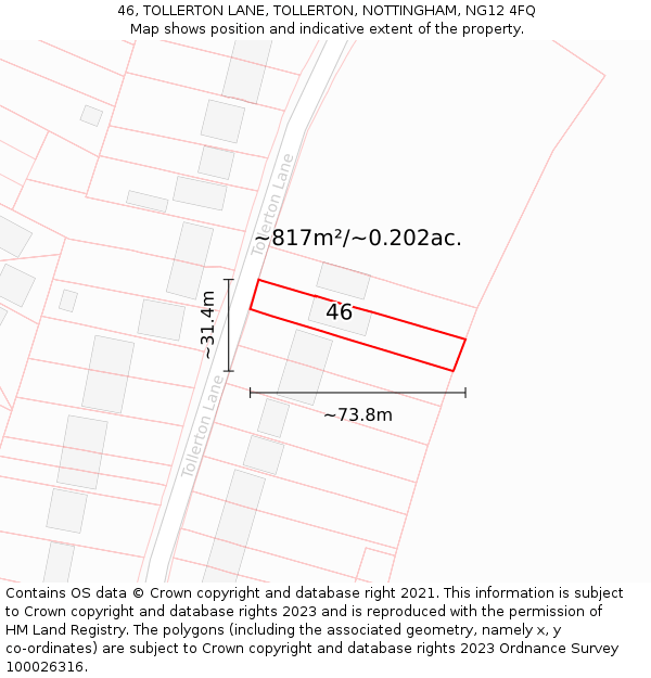 46, TOLLERTON LANE, TOLLERTON, NOTTINGHAM, NG12 4FQ: Plot and title map