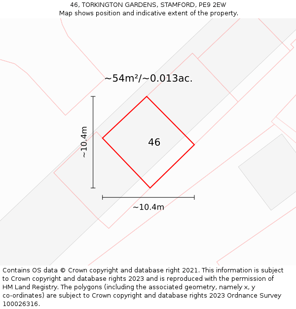 46, TORKINGTON GARDENS, STAMFORD, PE9 2EW: Plot and title map