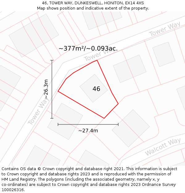 46, TOWER WAY, DUNKESWELL, HONITON, EX14 4XS: Plot and title map