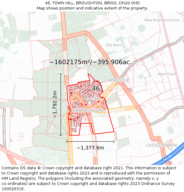 46, TOWN HILL, BROUGHTON, BRIGG, DN20 0HD: Plot and title map