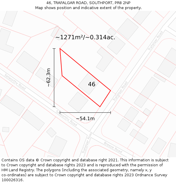 46, TRAFALGAR ROAD, SOUTHPORT, PR8 2NP: Plot and title map