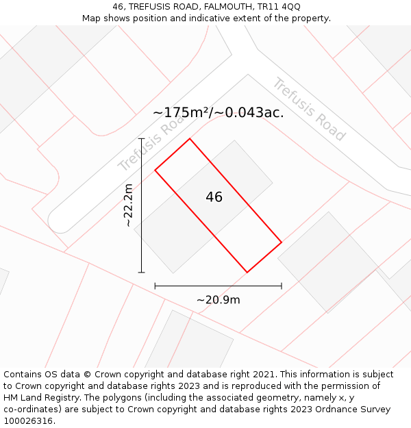 46, TREFUSIS ROAD, FALMOUTH, TR11 4QQ: Plot and title map