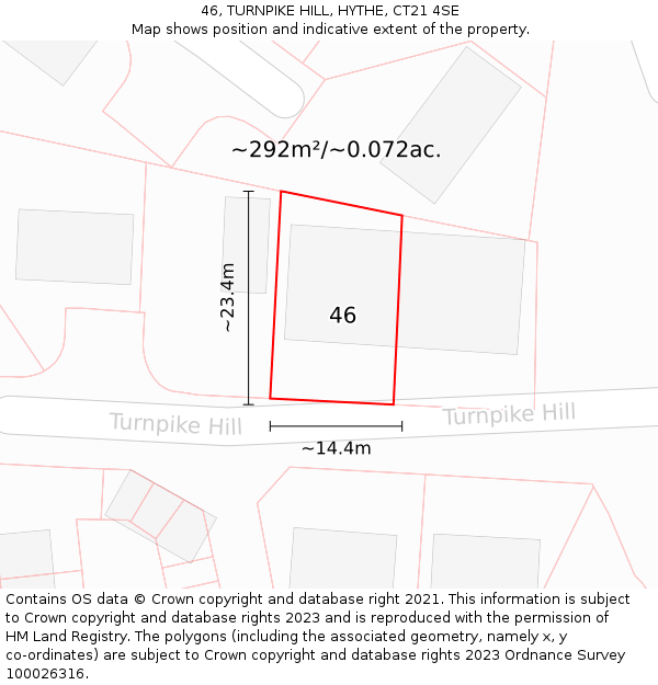 46, TURNPIKE HILL, HYTHE, CT21 4SE: Plot and title map