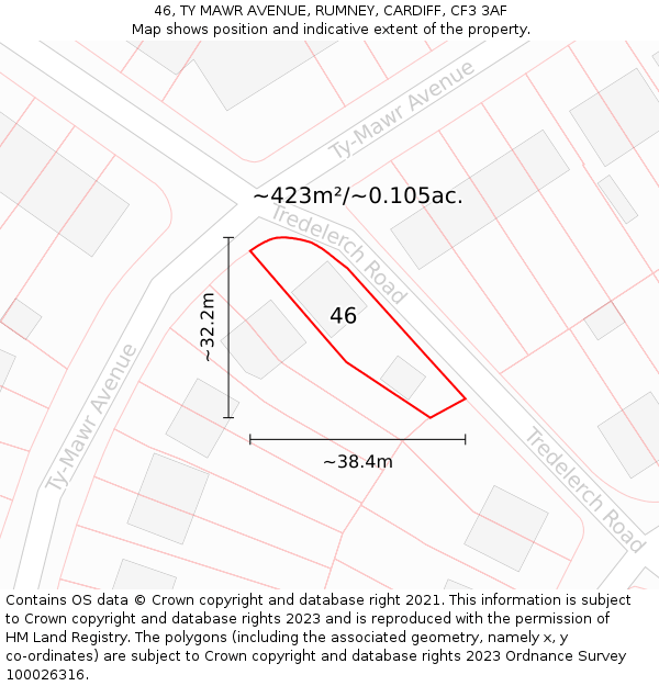 46, TY MAWR AVENUE, RUMNEY, CARDIFF, CF3 3AF: Plot and title map