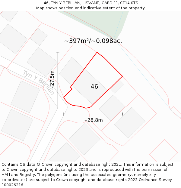 46, TYN Y BERLLAN, LISVANE, CARDIFF, CF14 0TS: Plot and title map