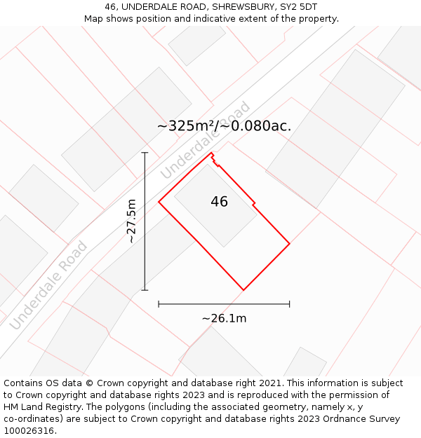 46, UNDERDALE ROAD, SHREWSBURY, SY2 5DT: Plot and title map