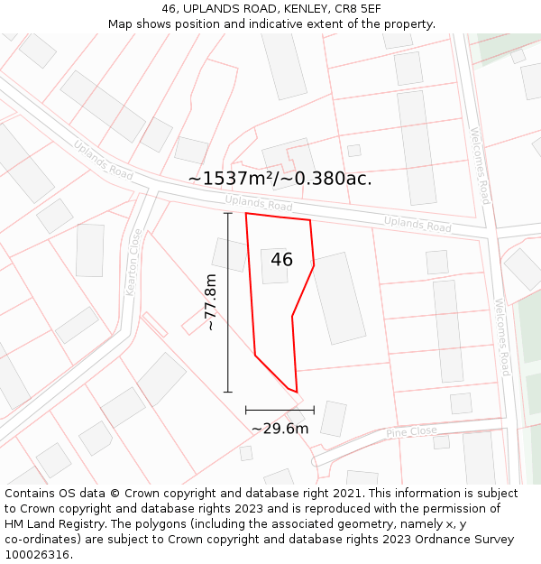 46, UPLANDS ROAD, KENLEY, CR8 5EF: Plot and title map