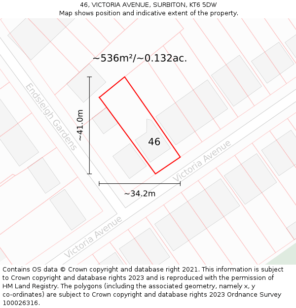 46, VICTORIA AVENUE, SURBITON, KT6 5DW: Plot and title map