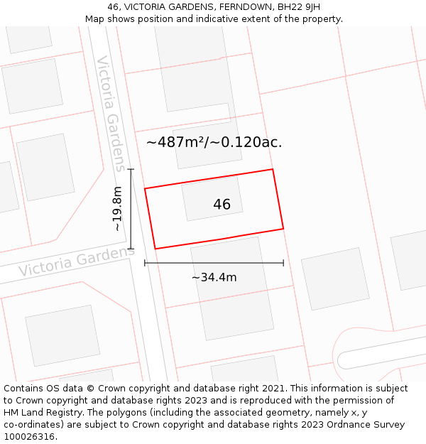 46, VICTORIA GARDENS, FERNDOWN, BH22 9JH: Plot and title map