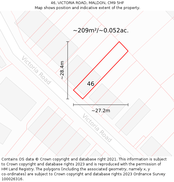 46, VICTORIA ROAD, MALDON, CM9 5HF: Plot and title map