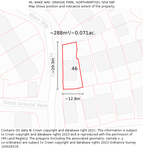 46, WAKE WAY, GRANGE PARK, NORTHAMPTON, NN4 5BF: Plot and title map